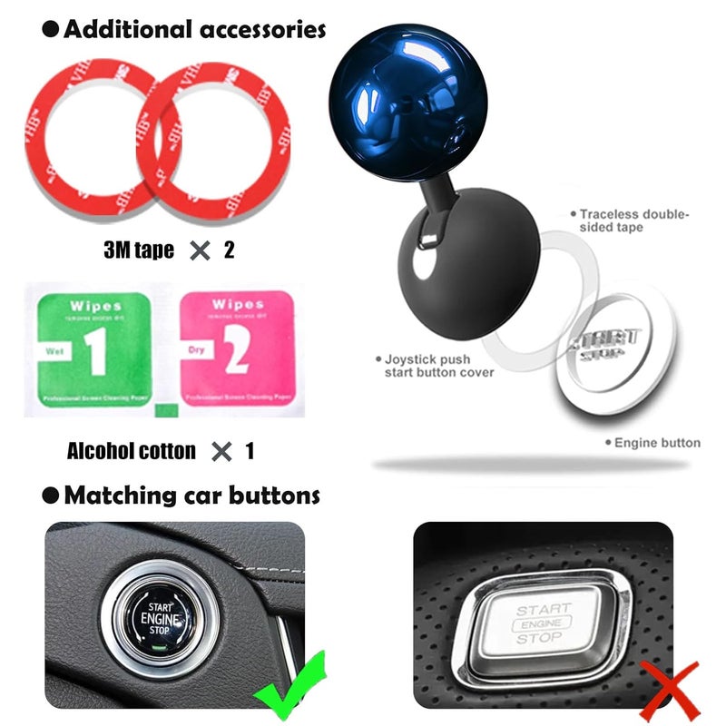 Zerikwon Electroplating Car Joystick Push Start Button Cover, Metal Push to Start Accessories, Car Starter Engine Start Stop Button Cover, Cool Car Accessories Interior Decor Push to Start Button Rocker,（Blue） - Image 5